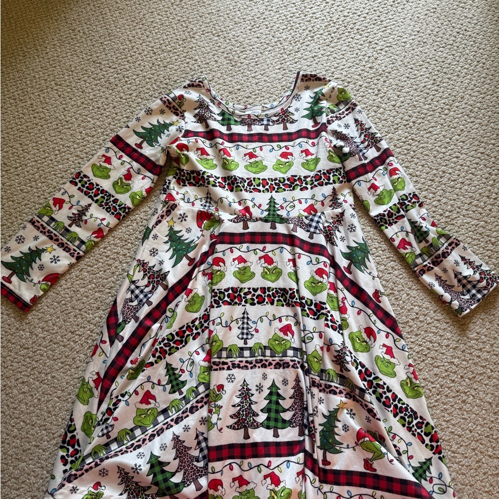 Girls Festive Holiday Dress with Christmas Print